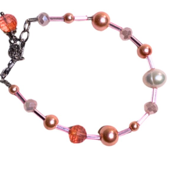 Handcarfted Handmade Pink Faux Pearl Original Bracelet 5.5 " W/ 2" Extender - Picture 1 of 4